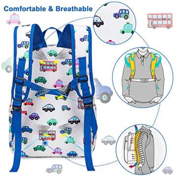 CAMTOP Kids Backpack Preschool Kindergarten Bookbag Toddler School Bag for Boys and Girls(Small Car White)