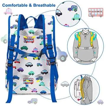 CAMTOP Kids Backpack Preschool Kindergarten Bookbag Toddler School Bag for Boys and Girls(Small Car White)