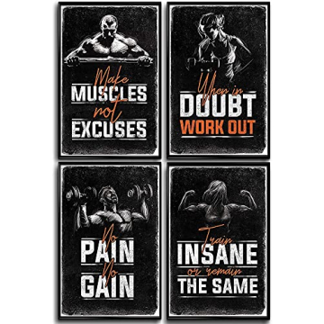 Premium Motivational Gym Posters Set x4 11x17" - Inspirational Wall Art for Home Gym Decor - Workout...