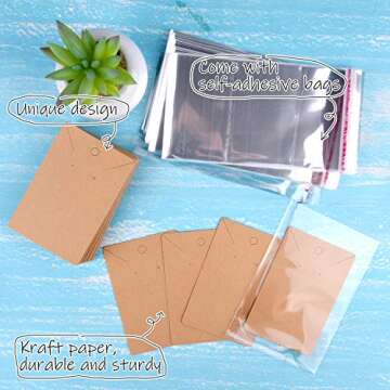 MIAHART 150 Set Earring Card with 150 Pcs Bags, Earring Card Holder Blank Kraft Paper Tags for DIY E...