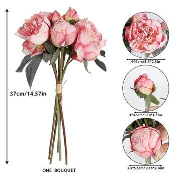 ICBOX Pink Peonies Artificial Flowers 2 Bouquets Vintage Fake Peonies 14pcs Heads Silk Flowers with Stems for Wedding Decoration Bride Bouquet Faux Flowers Crafts Floral Arrangement (Pink)