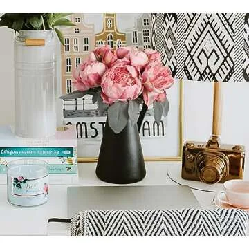 ICBOX Pink Peonies Artificial Flowers 2 Bouquets Vintage Fake Peonies 14pcs Heads Silk Flowers with Stems for Wedding Decoration Bride Bouquet Faux Flowers Crafts Floral Arrangement (Pink)