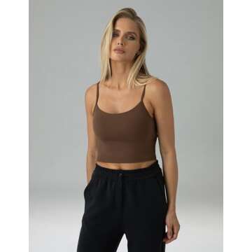 Colorfulkoala Women's Dreamlux Crop Tank Tops with Built in Bra Adjustable Spaghetti Strap Padded Sl...