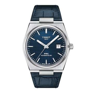 Tissot Mens PRX Powermatic 80 316L Stainless Steel case Automatic Watch, Blue, Leather, 12 (T1374071604100)