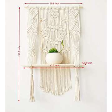 Geepro Large Macrame Wall Hanging Shelf in Natural Cotton Rope Stylish and Practical Macrame Plant Hanger for Plants
