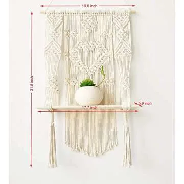 Geepro Large Macrame Wall Hanging Shelf in Natural Cotton Rope Stylish and Practical Macrame Plant Hanger for Plants
