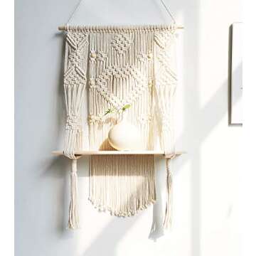 Geepro Large Macrame Wall Hanging Shelf in Natural Cotton Rope Stylish and Practical Macrame Plant Hanger for Plants