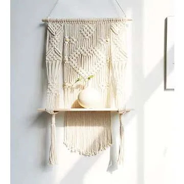 Geepro Large Macrame Wall Hanging Shelf in Natural Cotton Rope Stylish and Practical Macrame Plant Hanger for Plants