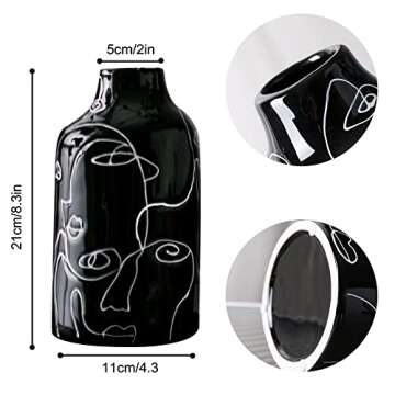 Kimdio Ceramic Vase Set, 2pcs Black and White Abstract Irregular Design Flower Vases, Modern Home Decor Living Room Decor Minimalist Decorative Vase for Pampas Grass