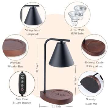 Marycele Black Candle Warmer Lamp with Timer, Birthday Gifts for Him Her, House Warming Gifts New Ho...