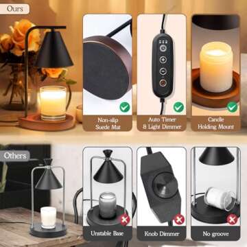 Marycele Black Candle Warmer Lamp with Timer, Birthday Gifts for Him Her, House Warming Gifts New Home Decor Aesthetic Black, Electric Dimmable Wax Melt Warmer for Jar Candles with 2 Bulbs