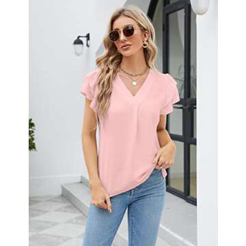 Blooming Jelly Womens Dressy Casual Shirts Short Sleeve V Neck Work Blouse Business Casual Summer To...