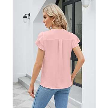 Blooming Jelly Womens Dressy Casual Shirts Short Sleeve V Neck Work Blouse Business Casual Summer Tops 2025(Large, Light Pink)