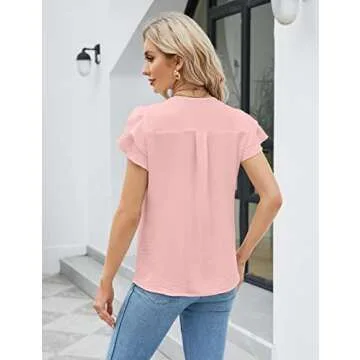 Blooming Jelly Womens Dressy Casual Shirts Short Sleeve V Neck Work Blouse Business Casual Summer Tops 2025(Large, Light Pink)