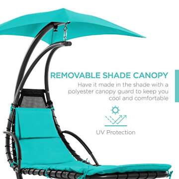 Best Choice Products Outdoor Hanging Curved Steel Chaise Lounge Chair Swing w/Built-in Pillow and Removable Canopy - Teal