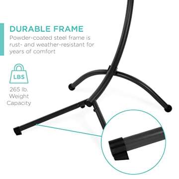 Best Choice Products Outdoor Hanging Curved Steel Chaise Lounge Chair Swing w/Built-in Pillow and Removable Canopy - Teal