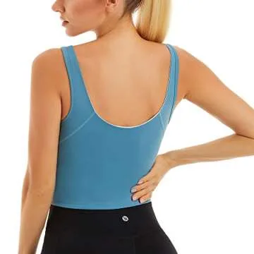 UOTJCNR Sports Bra for Women Longline U-Back Padded Bra Gym Yoga Crop Tank Tops Fitness Workout Running Top Pale Blue