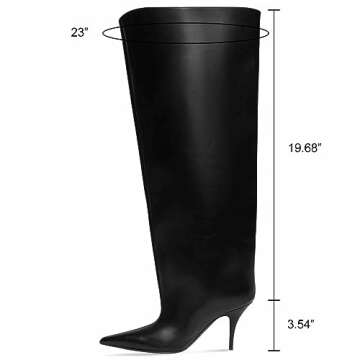 Kluolandi Women's Wide Calf Knee High Boots Stiletto Cone Heel Boots Pointed Toe Pull On Black Boot Heels for Women Size 8.5