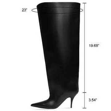 Kluolandi Women's Wide Calf Knee High Boots Stiletto Cone Heel Boots Pointed Toe Pull On Black Boot Heels for Women Size 8.5