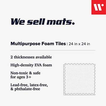 We Sell Mats 3/8 Inch Thick Multipurpose Exercise Floor Mat with EVA Foam, Interlocking Tiles, Anti-...