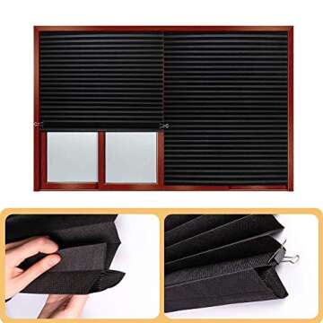 LUCKUP 2 Pack Cordless Blackout Pleated Fabric Shade,Easy to Cut and Install, with 4 Clips (48"x72" - 2 Pack, Black)