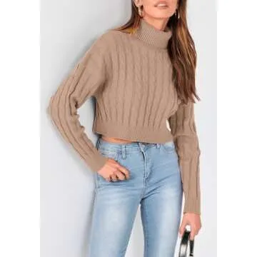PRETTYGARDEN Women's Oversized Turtleneck Cropped Sweater
