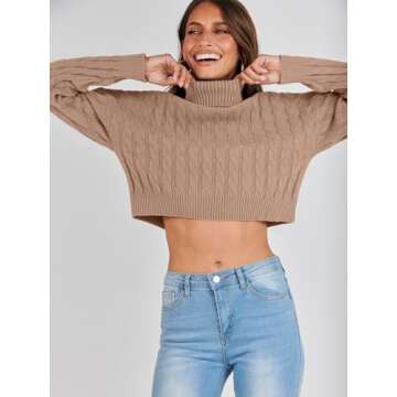PRETTYGARDEN Women's Oversized Turtleneck Cropped Sweater