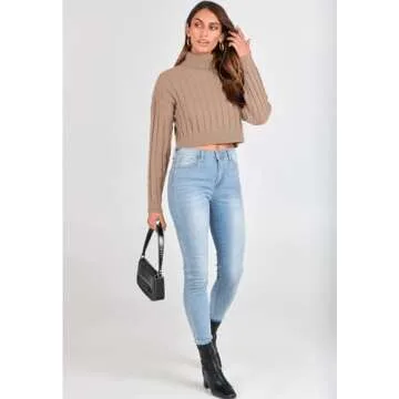 PRETTYGARDEN Women's Oversized Turtleneck Cropped Sweater