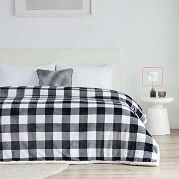Touchat Sherpa Plaid Twin Blanket 60" X 70", Fuzzy Fluffy Soft Cozy Throw Blanket, Twin Size Plush Fleece Flannel Plush Microfiber Blanket for Couch Bed Sofa (Black)