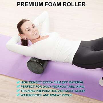 Foam Roller Set - High Density Back Roller, Muscle Roller Stick,2 Foot Fasciitis Ball, Stretching Strap, Massage Ball for Whole Body Physical Therapy & Exercise, Yoga, Back Pain, Leg, Deep Tissue