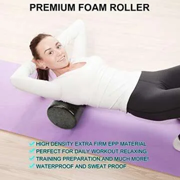Foam Roller Set - High Density Back Roller, Muscle Roller Stick,2 Foot Fasciitis Ball, Stretching Strap, Massage Ball for Whole Body Physical Therapy & Exercise, Yoga, Back Pain, Leg, Deep Tissue