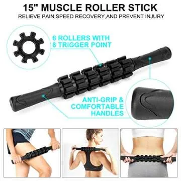Foam Roller Set - High Density Back Roller, Muscle Roller Stick,2 Foot Fasciitis Ball, Stretching Strap, Massage Ball for Whole Body Physical Therapy & Exercise, Yoga, Back Pain, Leg, Deep Tissue