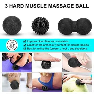 Foam Roller Set - High Density Back Roller, Muscle Roller Stick,2 Foot Fasciitis Ball, Stretching Strap, Massage Ball for Whole Body Physical Therapy & Exercise, Yoga, Back Pain, Leg, Deep Tissue
