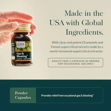 Gaia Herbs Gas & Bloating - Provides Relief from Occasional Gas and Bloating - with Activated Charcoal, Fennel, Chamomile, Cumin, and Peppermint Leaf Essential Oil - 50 Vegan Capsules (25-Day Supply)