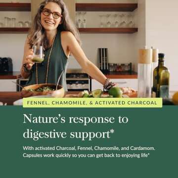 Gaia Herbs Gas & Bloating - Provides Relief from Occasional Gas and Bloating - with Activated Charcoal, Fennel, Chamomile, Cumin, and Peppermint Leaf Essential Oil - 50 Vegan Capsules (25-Day Supply)