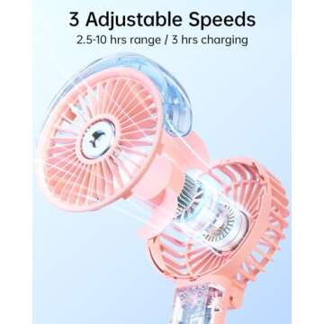 SWEETFULL Portable Misting Fan - 180° Foldable Handheld Personal Fan with Mist Spray, 3 Speeds, 30ml Water Tank, USB Rechargeable for Travel, Outdoors, Makeup, Camping, Home, and Office Use