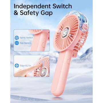SWEETFULL Portable Misting Fan - 180° Foldable Handheld Personal Fan with Mist Spray, 3 Speeds, 30ml Water Tank, USB Rechargeable for Travel, Outdoors, Makeup, Camping, Home, and Office Use