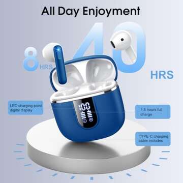 Wireless Bluetooth 5.4 Earbuds, 40H Playback, Waterproof