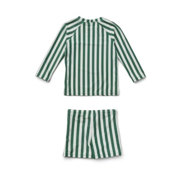 LDIOIF Toddler Boys UPF 50+ Green Striped Rash Guard Swimsuit