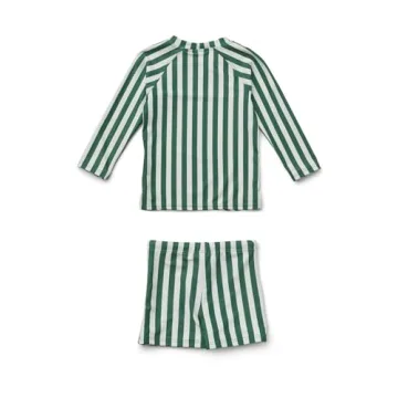 LDIOIF Toddler Boys UPF 50+ Green Striped Rash Guard Swimsuit