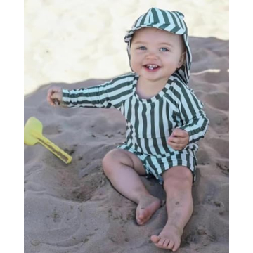 LDIOIF Toddler Boys UPF 50+ Green Striped Rash Guard Swimsuit
