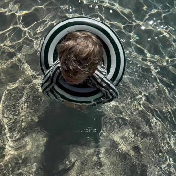 LDIOIF Toddler Boys UPF 50+ Green Striped Rash Guard Swimsuit