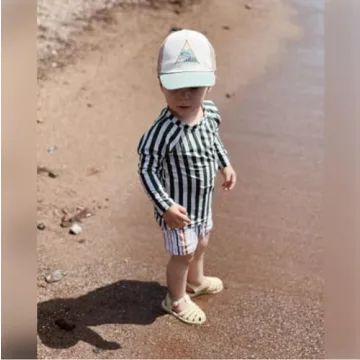 LDIOIF Toddler Boys UPF 50+ Green Striped Rash Guard Swimsuit