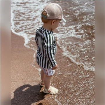 LDIOIF Toddler Boys UPF 50+ Green Striped Rash Guard Swimsuit