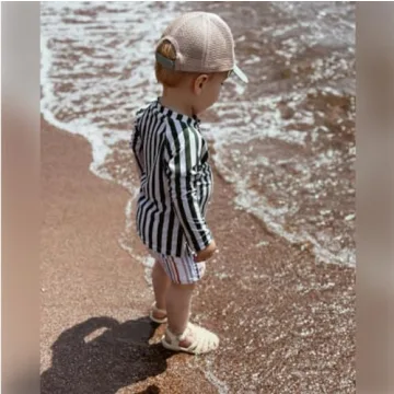 LDIOIF Toddler Boys UPF 50+ Green Striped Rash Guard Swimsuit