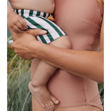 LDIOIF Toddler Boys UPF 50+ Green Striped Rash Guard Swimsuit