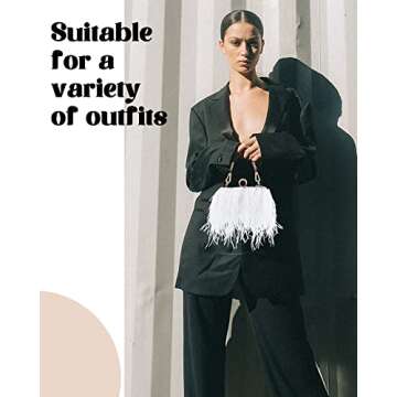 Tessco Women Ostrich Feather Tote Bag Fluffy Purse Clutch Feather Evening Handbag for Wedding(White)