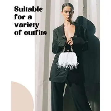 Tessco Women Ostrich Feather Tote Bag Fluffy Purse Clutch Feather Evening Handbag for Wedding(White)
