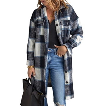 KIRUNDO Women's Casual Plaid Flannel Shacket for Fall