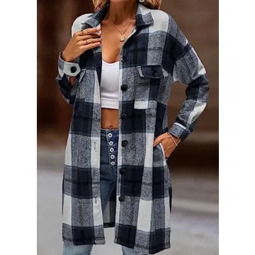 KIRUNDO Women's Casual Plaid Flannel Shacket for Fall